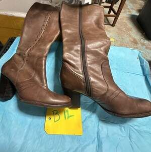 Reba Brown Leather Studded Knee High Boots